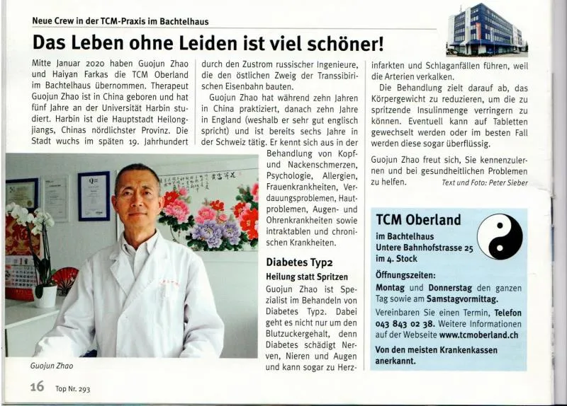 Medienbericht über TCM Oberland — Das Leben ohne Leiden ist viel schöner